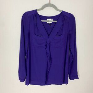 HD in Paris Scalloped Long Sleeve Blouse Purple Womens 4 Career Professional